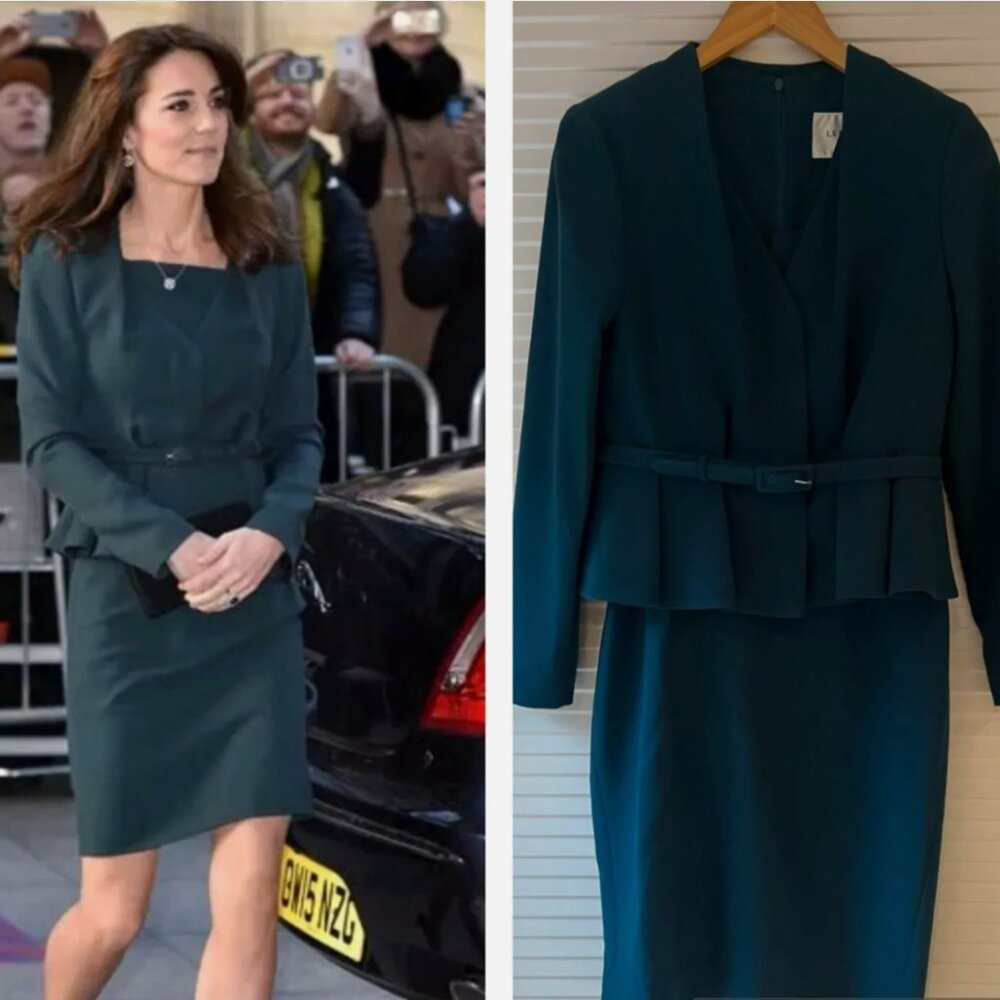 RARE LK Bennett Dark Green Jude Jacket and  Matching Davina Dress - Size 8 - Picture 3 of 8